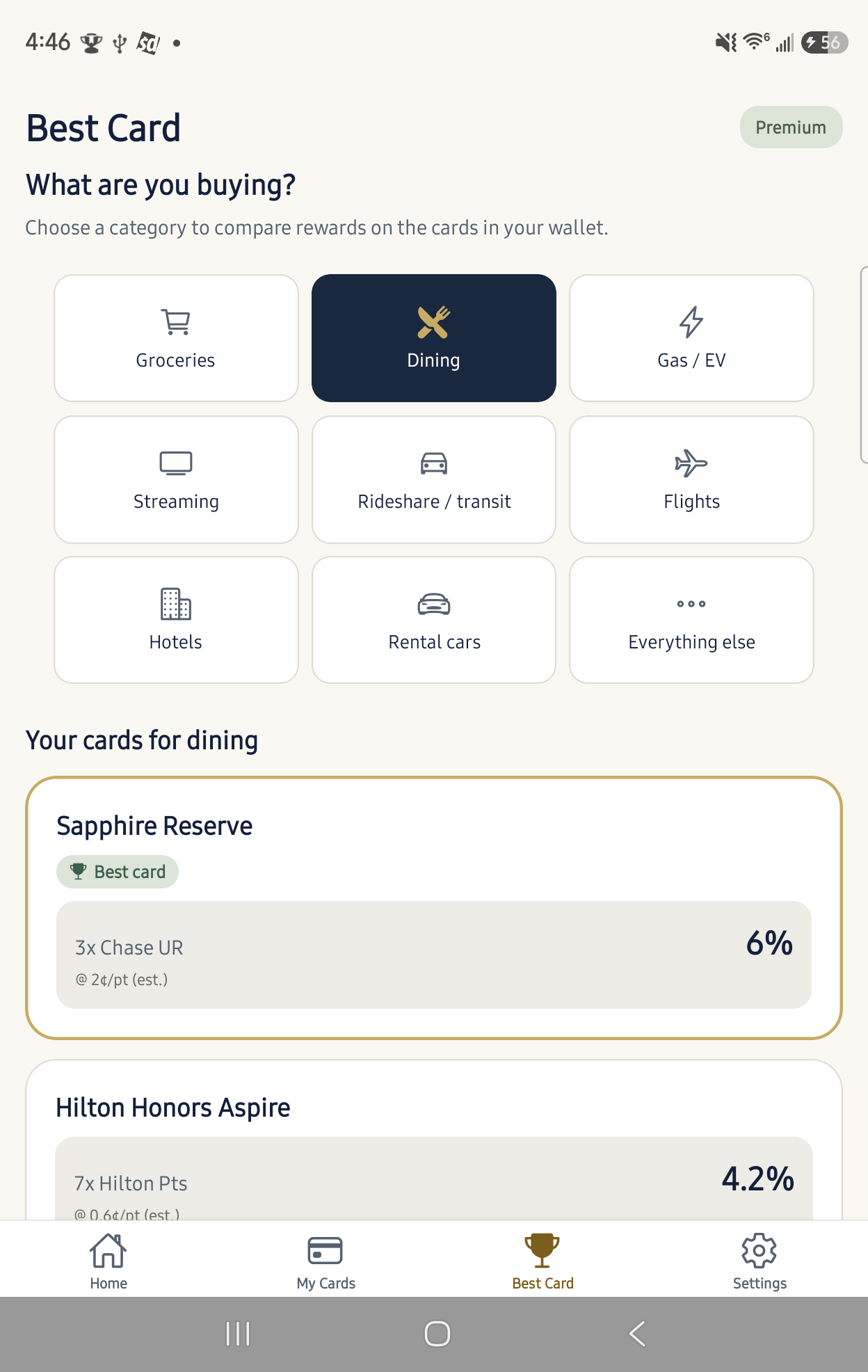 Best Card recommender comparing dining rewards