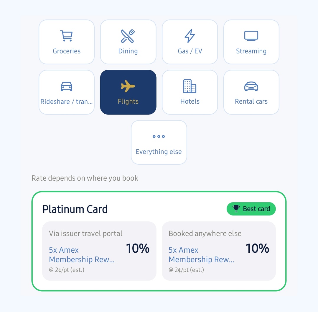 Always know your best card — pick a category and see the winner instantly
